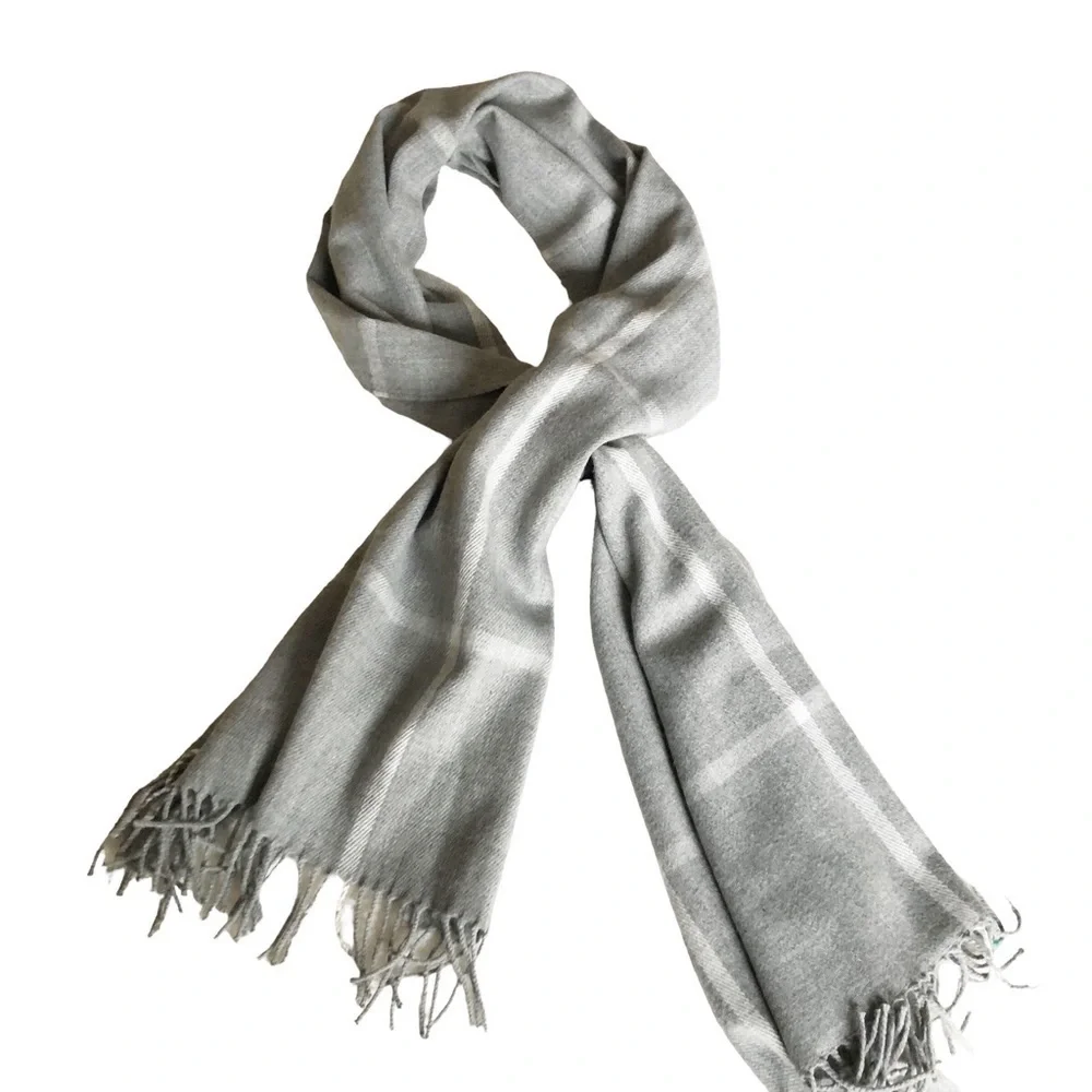 J. Crew Classic Plaid Heather Dusk Gray Ivory Scarf